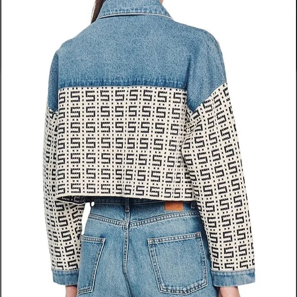 Sandro Blue and White Cropped Denim Jacket - Picture 4 of 10